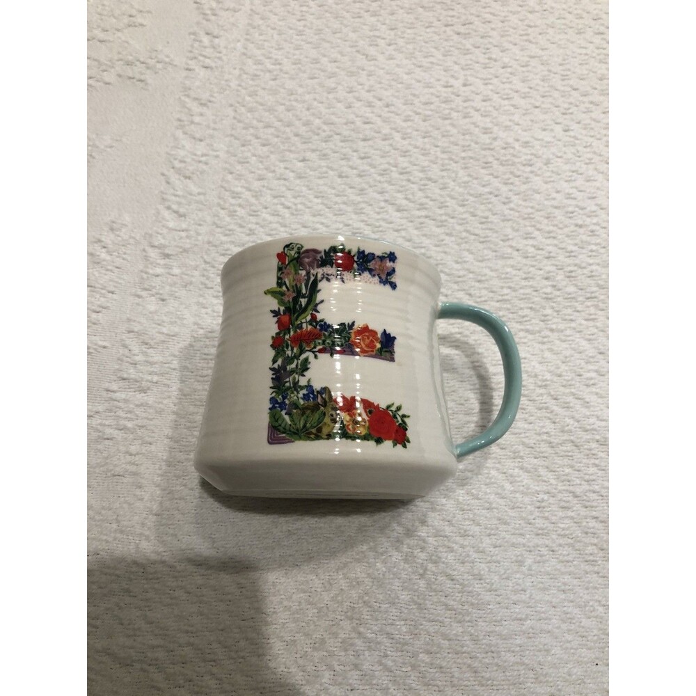 Anthropologie Nathalie Lete Designed Ceramic Cup Mug w/ Initial 'E' EUC